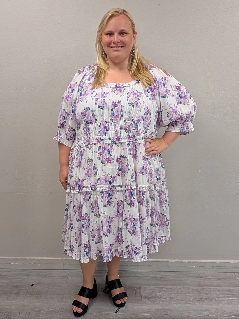Ivy City Co. White & Purple Floral Ellora Midi Dress - New - Size 5X